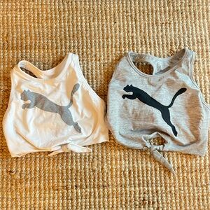 Puma White and Gray Knotted Crop Tops